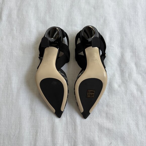 Colibrì Black leather and mesh, high-heeled slingbacks - Picture 4 of 8